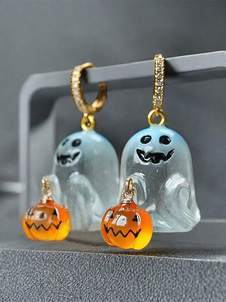 orecchini da donna a forma di fantasma e zucca di Halloween: graziosi gioielli pendenti con dettagli in cristallo per feste in maschera, cosplay e abiti festivi del 2025 a $11.99 –P3