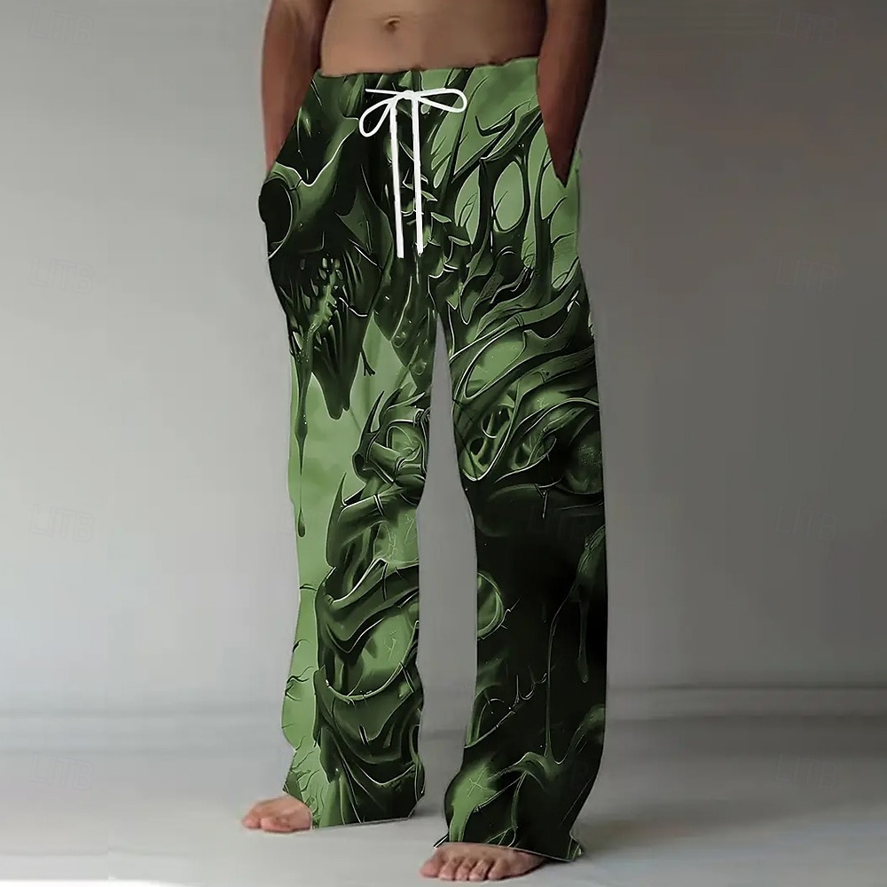Men's Skull Skeleton Trousers Casual Pants Baggy Pants Mid Waist Dark Gothic Style Outdoor Holiday Elastic Drawstring Waist Linen-Like Pants with Pockets Summer Spring Fall 3D Print Blue Red Purple 2026 - $28.99 –P7