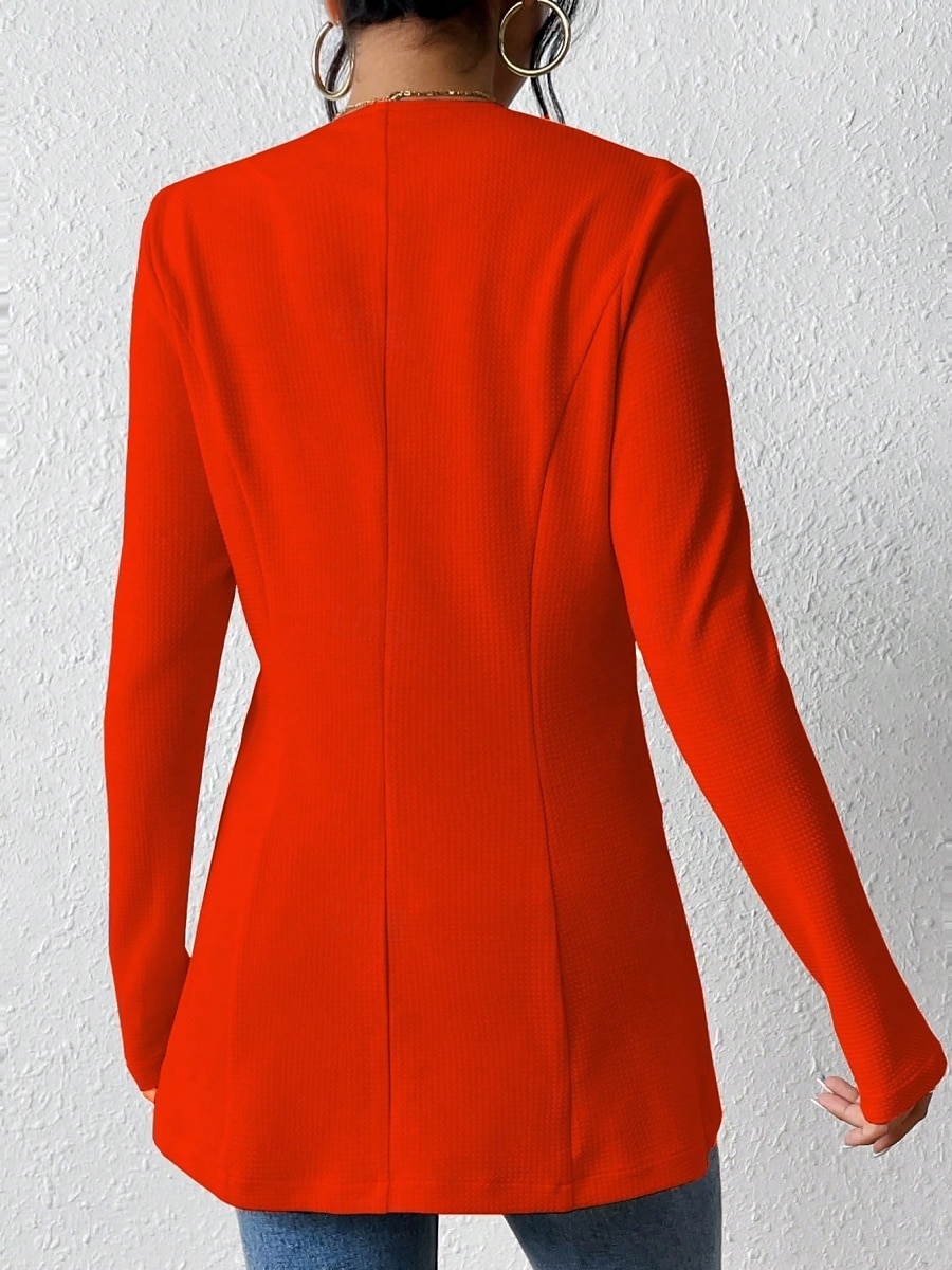 Dame Blazer Bekvem Pustende Knapper OL-stil Fritid عادي Kontor Gate Avslappet Dagligdagstøy Enkeltkneppet Normal V-hals Normal Langermet Yttertøy Svart Hvit Rød Vår Høst 2025 - $34.99 –P9