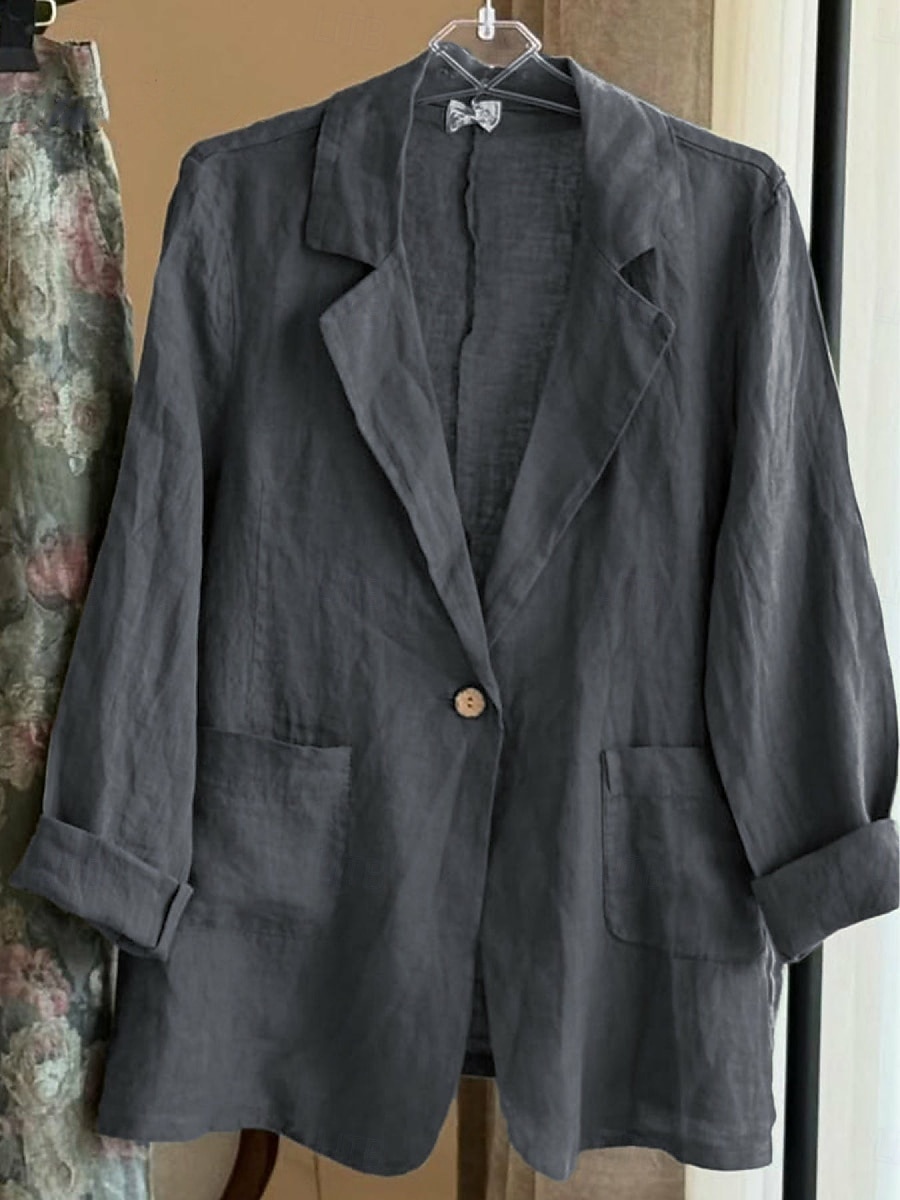 Femmes Blazer Confortable Respirant Avec Poches Boutons Mode Style OL Uni Extérieur Occasionnel Quotidien Simple Boutonnage Régulier Revers Coupe régulière manche longue Vêtements d'extérieur Bleu de 2025 ? $23.99 –P6