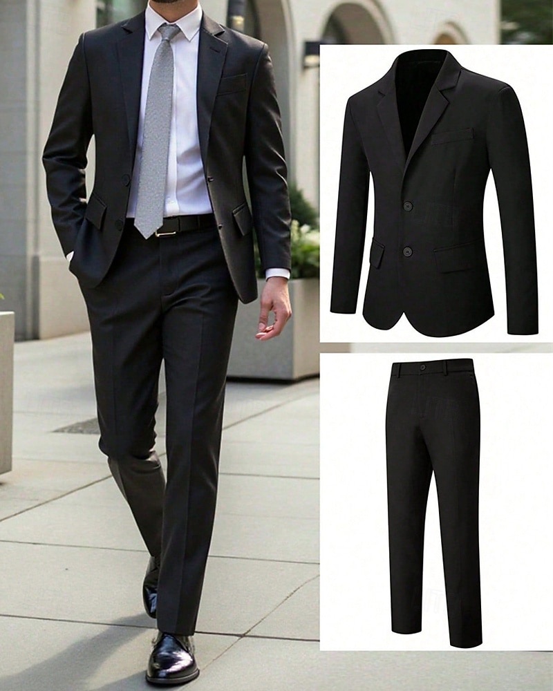 Hombre chaqueta Conjunto Negocio Fiesta de Cóctel Fiesta de Boda 2 Piezas Moda Casual Primavera Otoño Poliéster Plano Bolsillo Botones Cómodo Botonadura Simple Chaqueta de sport Negro 2026 - $60.99 –P1