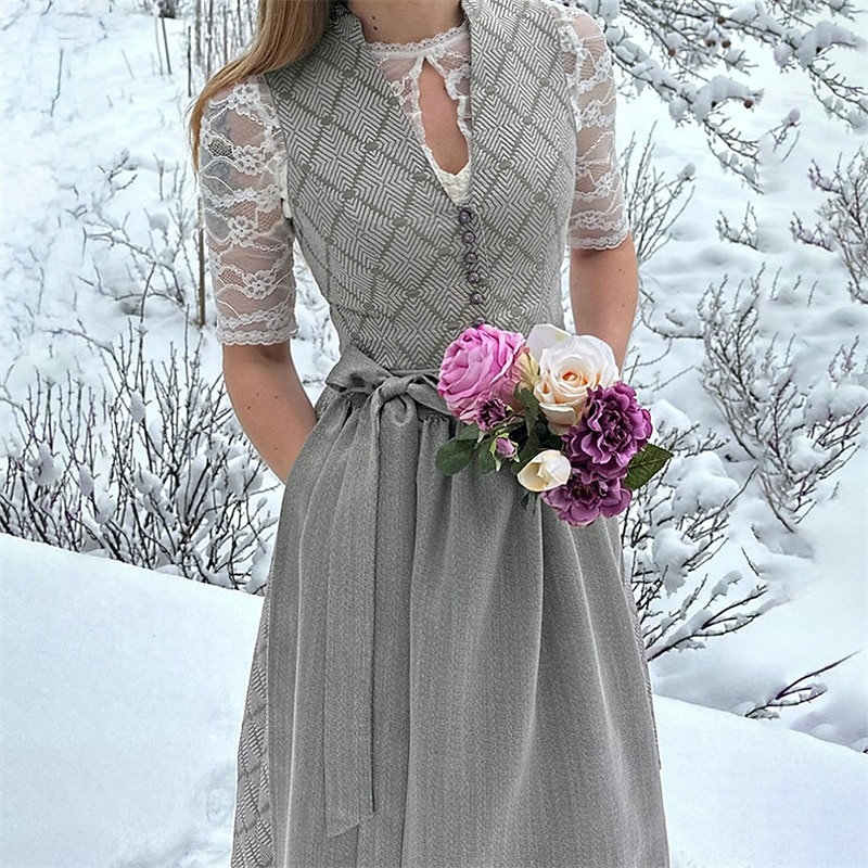 Oktoberfest Dress Dirndl Trachtenkleider Midi Length Maid Bavarian German Wiesn Women's Carnival Beer Festival Traditional Style Cloth Without Blouse (80CM) 2026 - $91.99 –P5