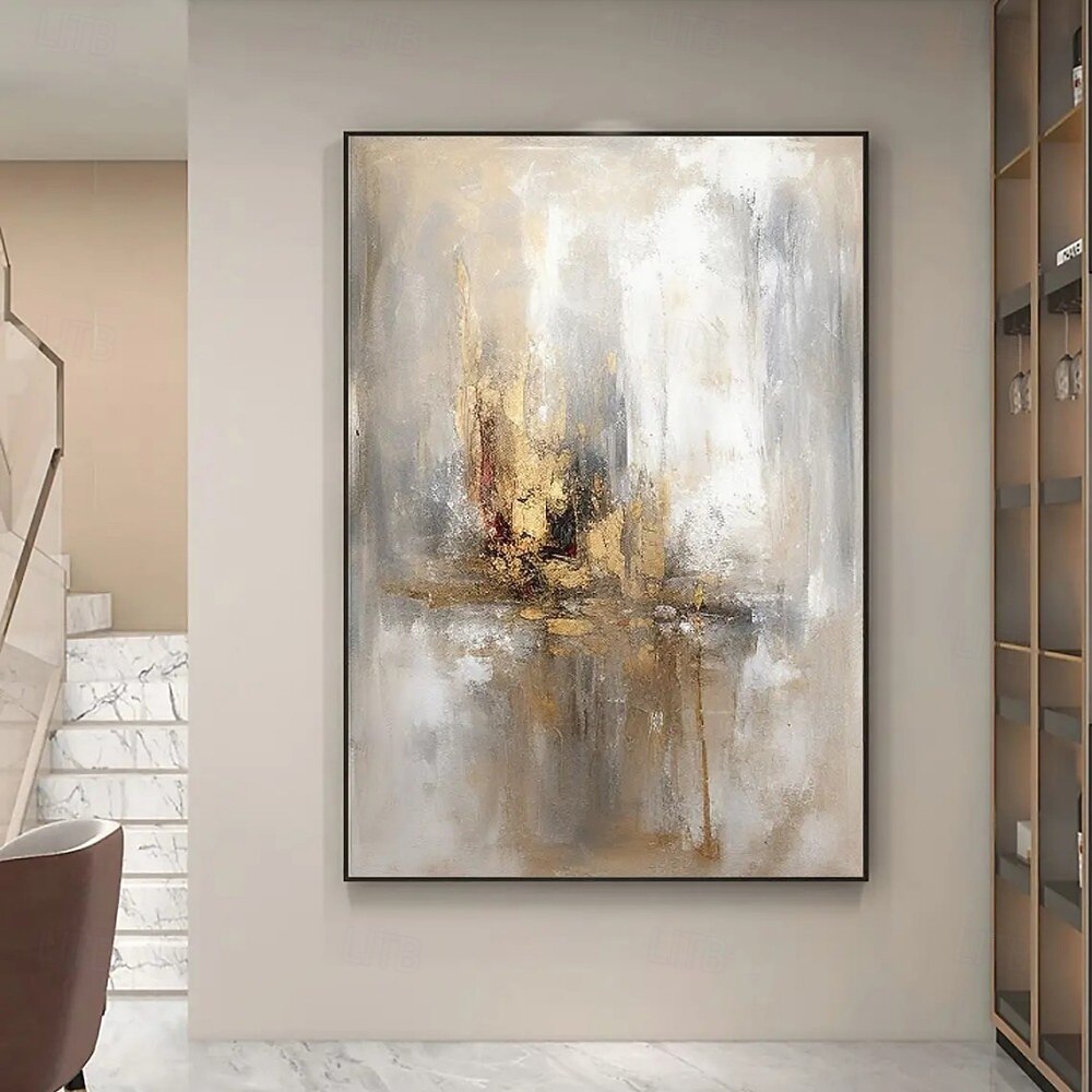Peinture à l'huile beige dorée faite à la main sur toile, texture abstraite, affiches décoratives, grand art mural, images en feuille d'or, décoration moderne pour la maison, le salon, le bureau, de 2026 ? $41.99 –P7