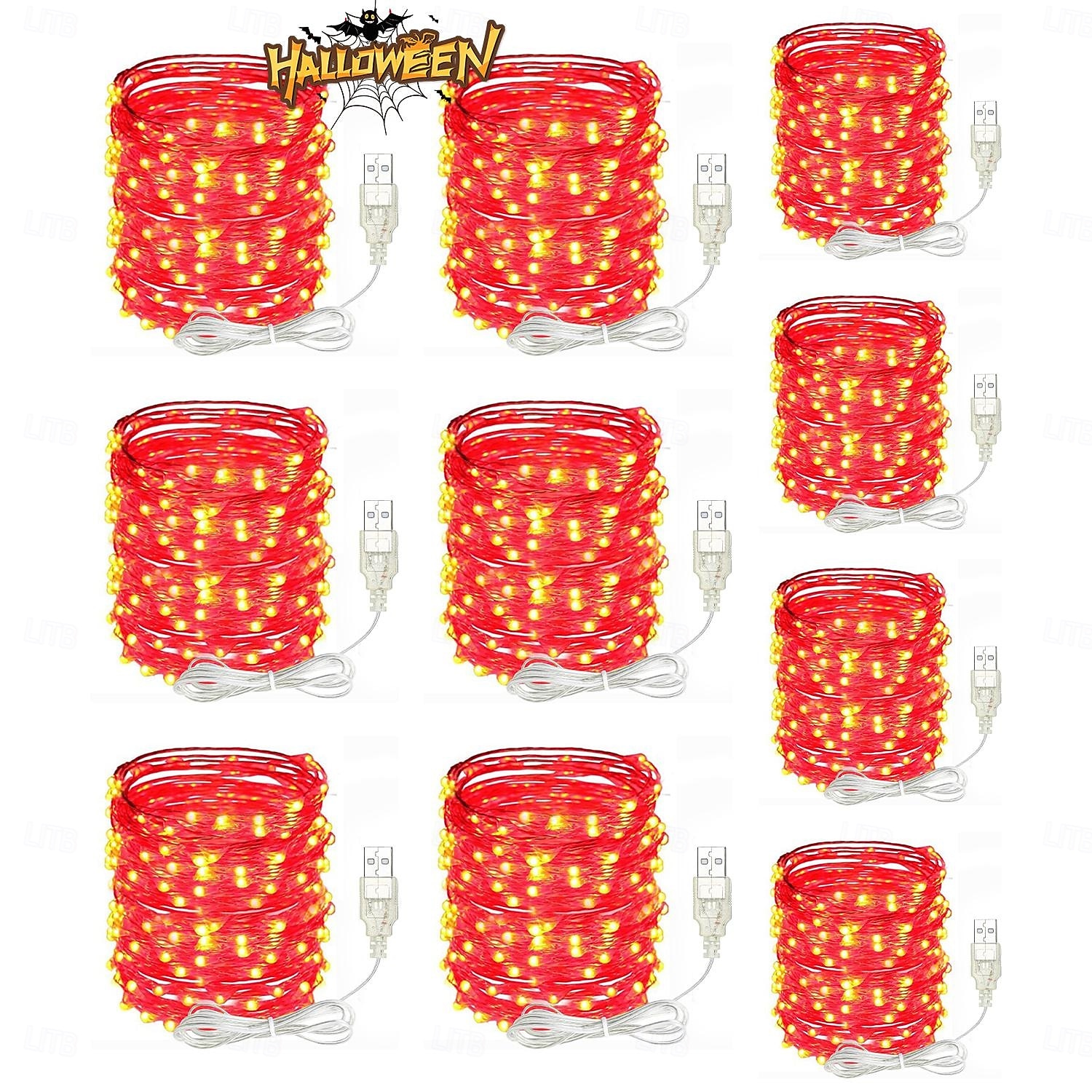 10 db 5 m/16,4 láb 50 led sugár tündérfényfüzér halloween karácsony Valentin nap újév esküvői party fesztivál beltéri és kültéri dekoráció rézdrótos fények usb tápegység ip44 vízálló 2025 - $20.99 –P10
