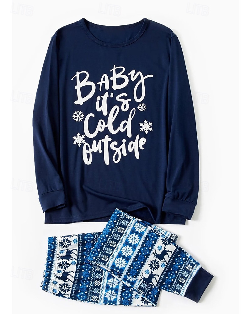 Family Pajamas Letter Christmas Pattern Home Print Dark Blue Long Sleeve Active Matching Outfits 2026 - $19.99 –P4