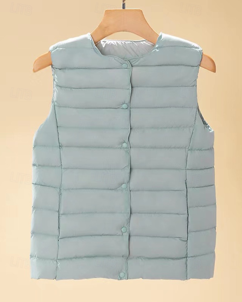 Mujer Chaleco Mantiene abrigado Cómodo Botones Casual Plano Vacaciones Fin de semana Botonadura Simple Regular Cuello redondo Ajuste regular Sin Mangas Ropa de calle Negro Blanco Azul cielo Otoño 2025 - $36.99 –P5
