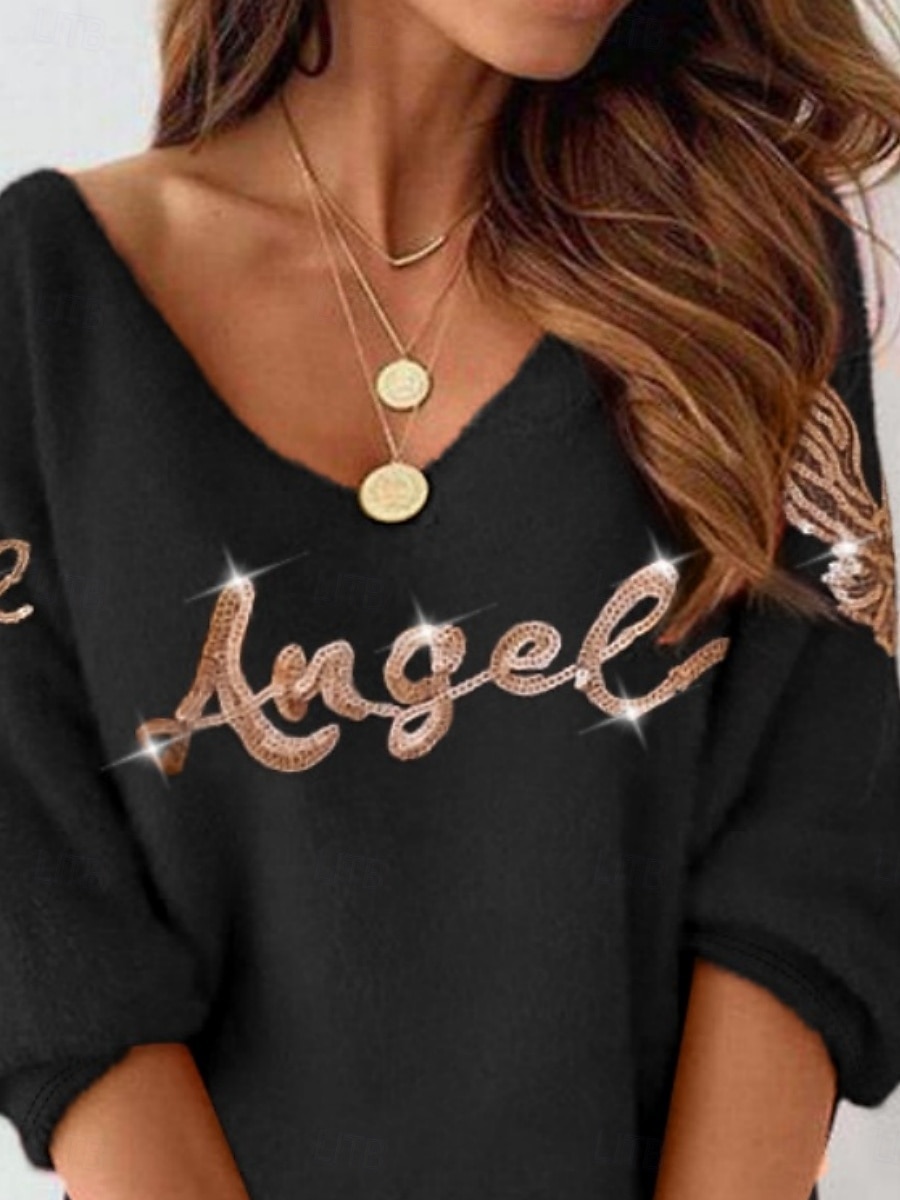 Damen Minikleid Freizeitkleid Winterkleid Shiftkleid Mode Modern Täglich Strand Wochenende Normale Passform Buchstabe Langarm V Ausschnitt Schwarz Sommer Frühling Herbst 2025 - $25.99 –P1