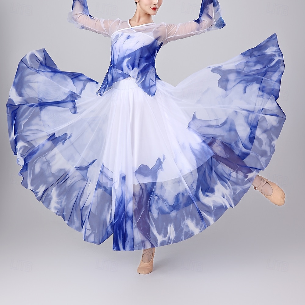 Abbigliamento sportivo Gonne Stampa Giunzione Tulle Per donna Performance Allenamento Manica Lunga Alto Poliestere del 2026 a $80.99 –P5