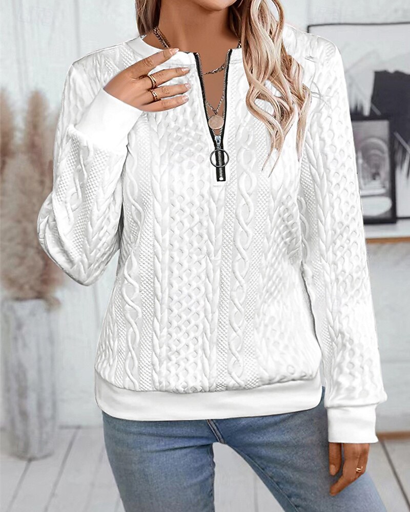 Per donna Felpa con texture Felpe Felpe con cerniera Semplice Streetwear Casual Comodo Manica Lunga Collo Alto Top Regolari Streetwear Ferie Uscire Zip a un quarto Bianco Rosa Vino Rosa scuro Blu del 2025 a $22.99 –P6
