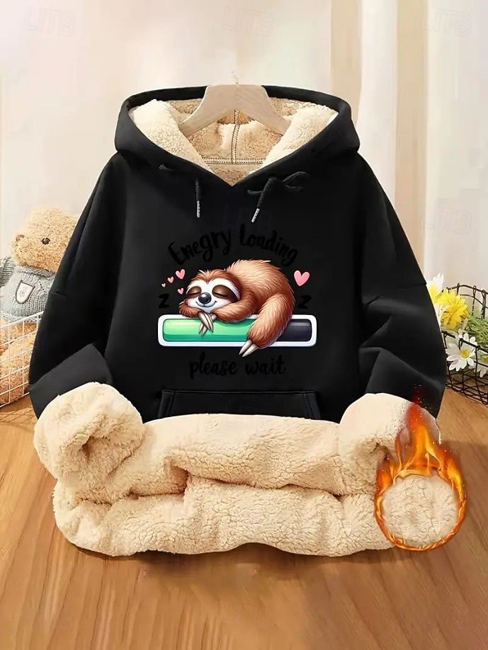 نسائي كنزة صوفية حيوان كاجوال كم طويل مع قبعة قمصان عادية شارع مناسب للبس اليومي طباعة أسود وردي بلاشيهغ أحمر أخضر الخريف الشتاء 2025 - $29.99 –P1