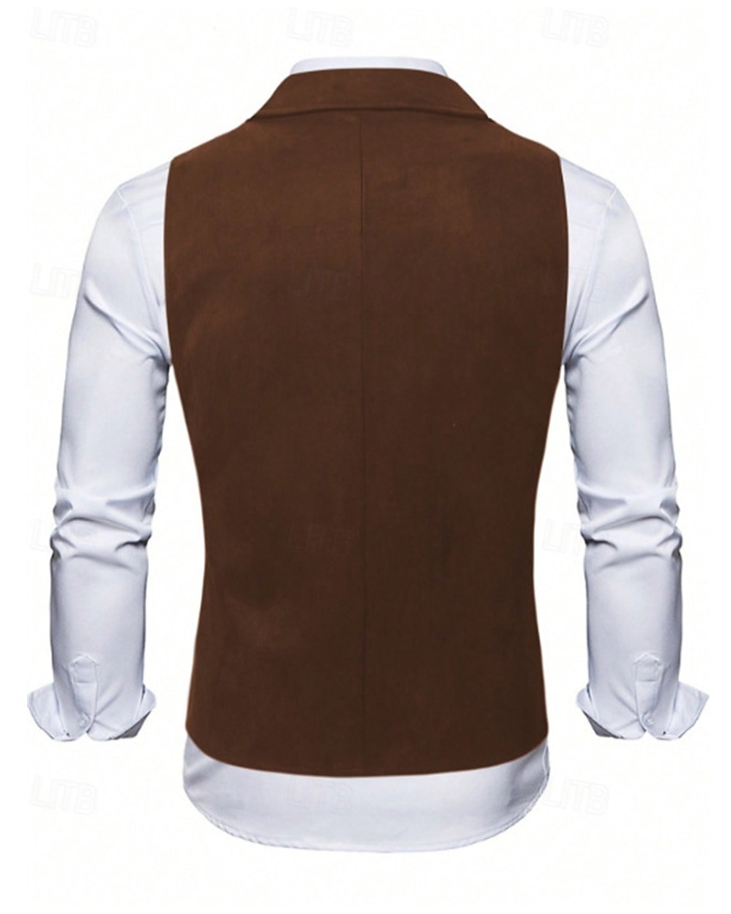 Ανδρικά Veste Γιλέκο Gilet Διακοπές Πάρτι Επιχείρηση Μοντέρνα Καθημερινό Άνοιξη Φθινόπωρο Κουμπιά Πολυεστέρας Άνετο Σκέτο Σταυρωτό Πέτο Κανονικό Μαύρο Βαθυγάλαζο Καφέ Γιλέκο 2025 - $32.99 –P10