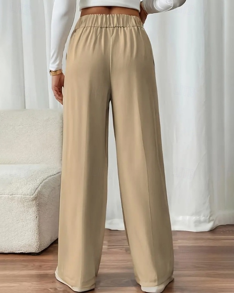 Жен. Широкие Костюм Мода Уличный стиль Полная длина Средняя талия Полотняное плетение Карман Эластичная талия Удобный Официальные Офис Для улицы Абрикосовый Серый Черный Светло-зеленый Осень 2025 - $19.99 –P18