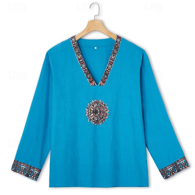 Ανδρικά Πουκάμισο Πουκάμισο Popover Καλοκαιρινό πουκάμισο Πουκάμισο παραλίας Κουρελού Διακοπές Αργίες Θαλασσί Μακρυμάνικο Χωρίς Γιακά Καλοκαίρι Άνοιξη Ρούχα Εθνικό & Θρησκευτικό 2026 - $10.49 –P11