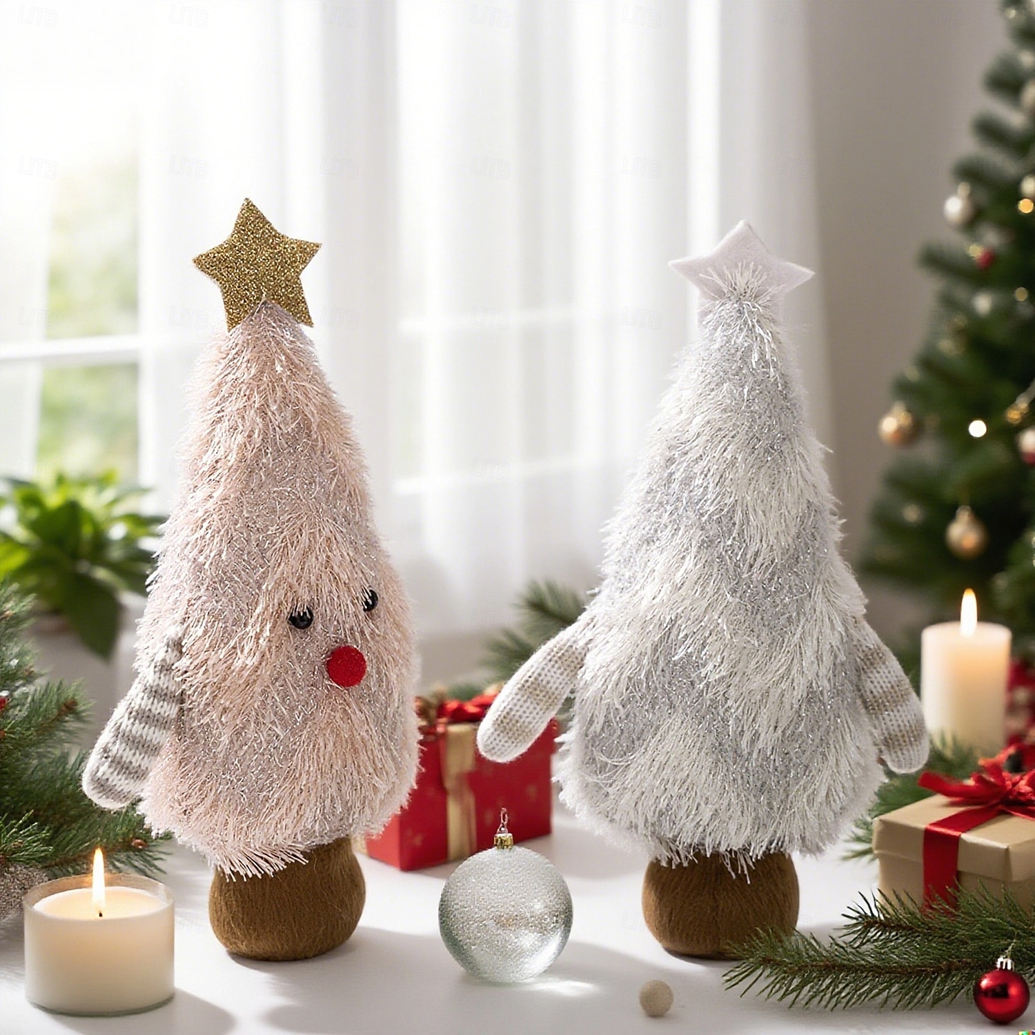 ornament de păpușă de pluș în formă de brad de Crăciun, păpuși drăguțe de pluș, brazi de Crăciun, design de copaci moi, figurine, păpuși, decorațiuni de birou pentru acasă și birou, sărbători 2025 - $7.99 –P10