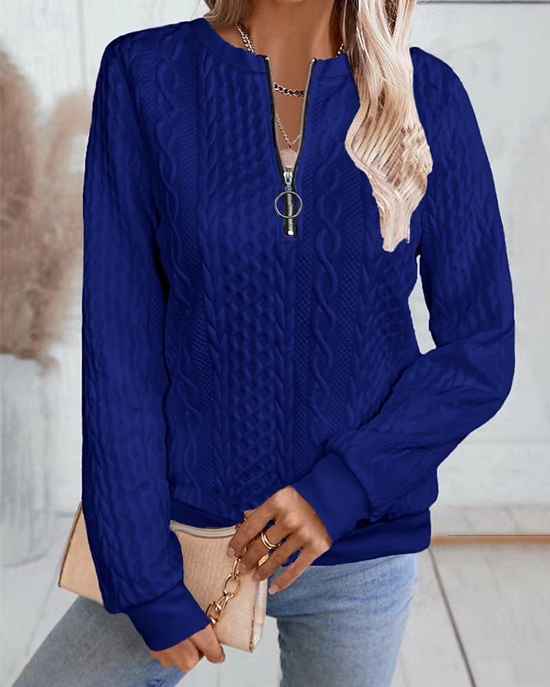 Per donna Felpa con texture Felpe Felpe con cerniera Semplice Streetwear Casual Comodo Manica Lunga Collo Alto Top Regolari Streetwear Ferie Uscire Zip a un quarto Bianco Rosa Vino Rosa scuro Blu del 2025 a $22.99 –P16