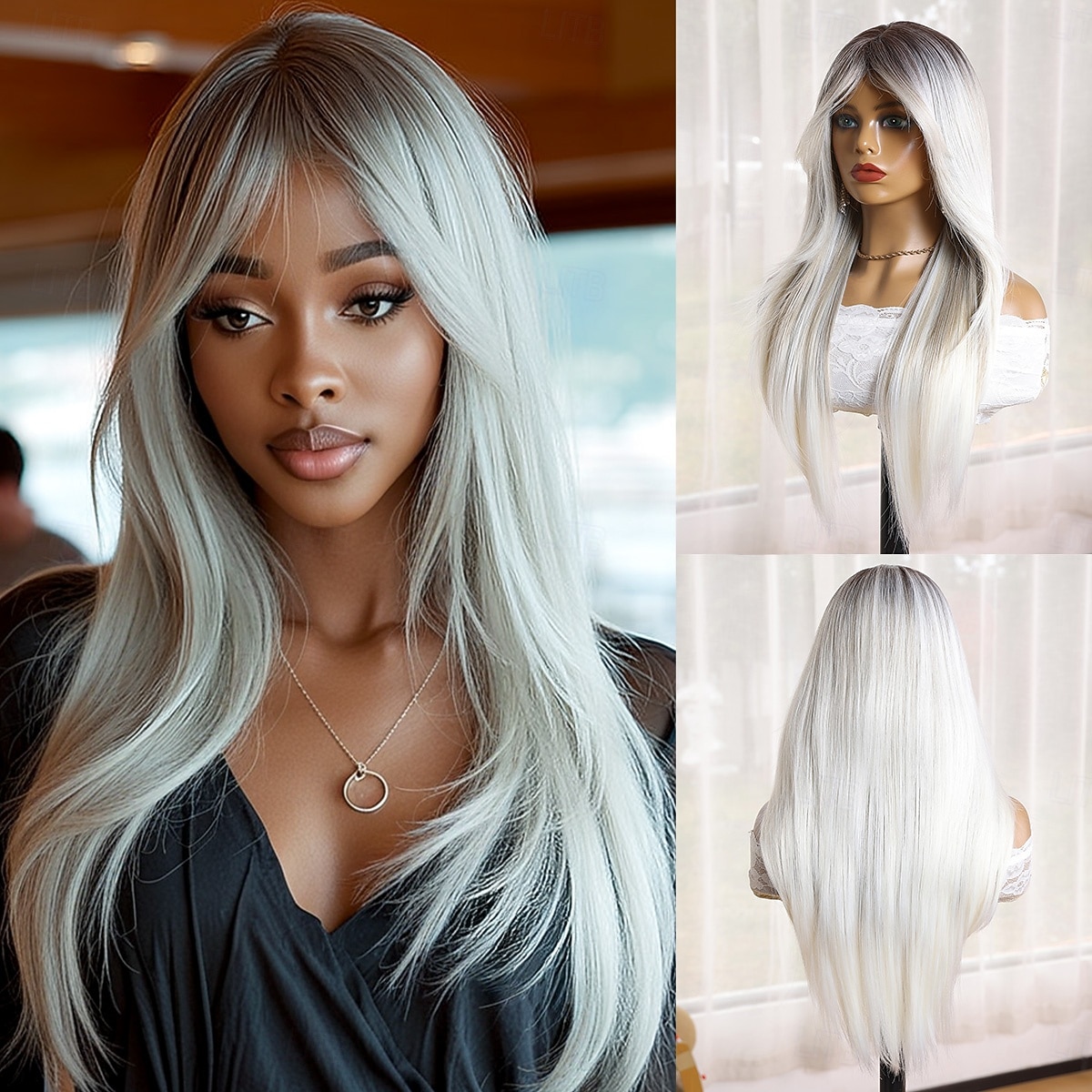 Synthetic Wig Natural Straight Middle Part Machine Made Wig 24 inch White / Pink Synthetic Hair Women's Soft Comfortable Multi-color 2026 - $31.99 –P1