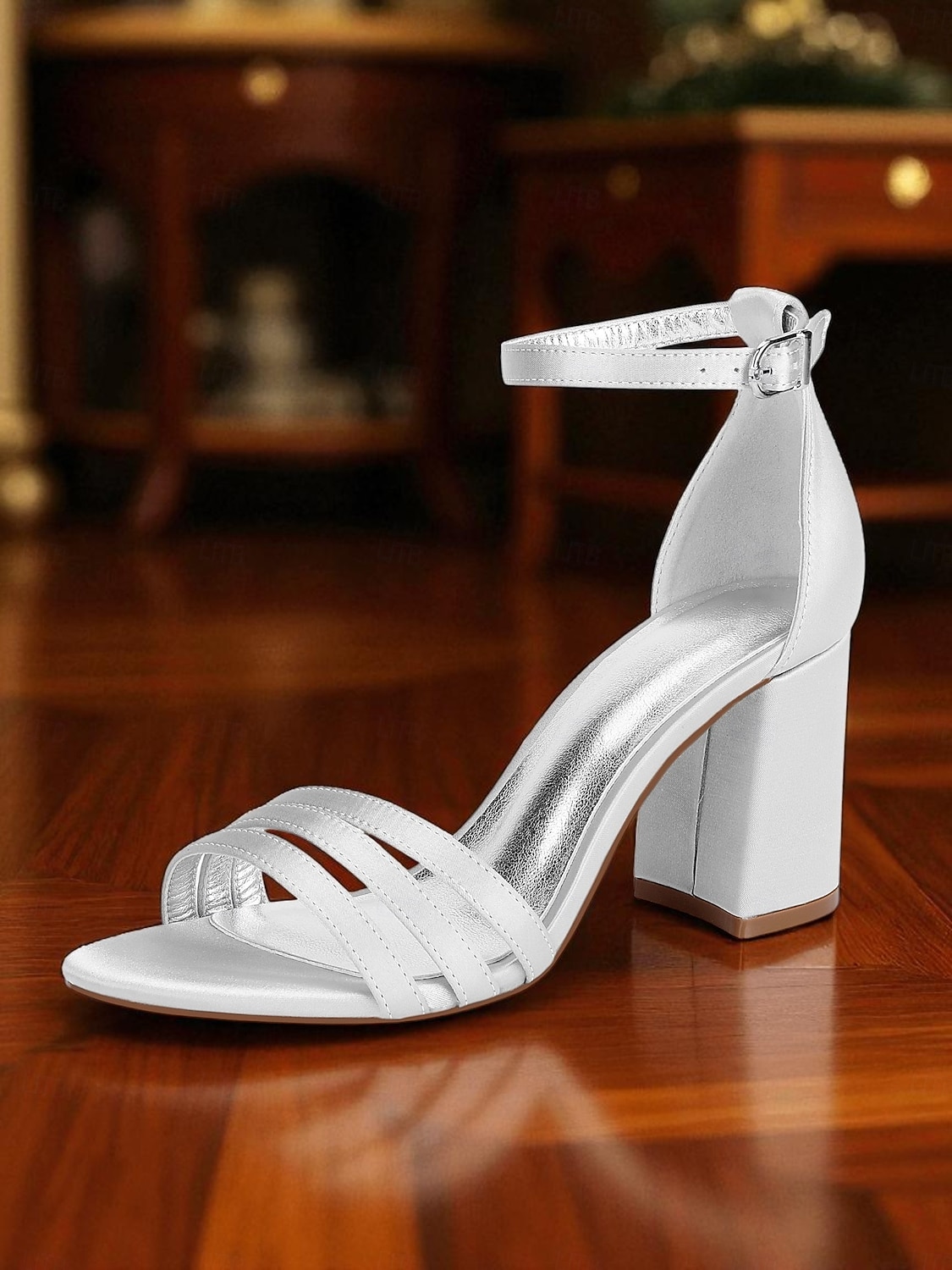 sandálias femininas de salto bloco de cetim roxo com tira no tornozelo - sapatos sociais elegantes e abertos para coquetéis e ocasiões formais de 2025 por $54.99 –P8