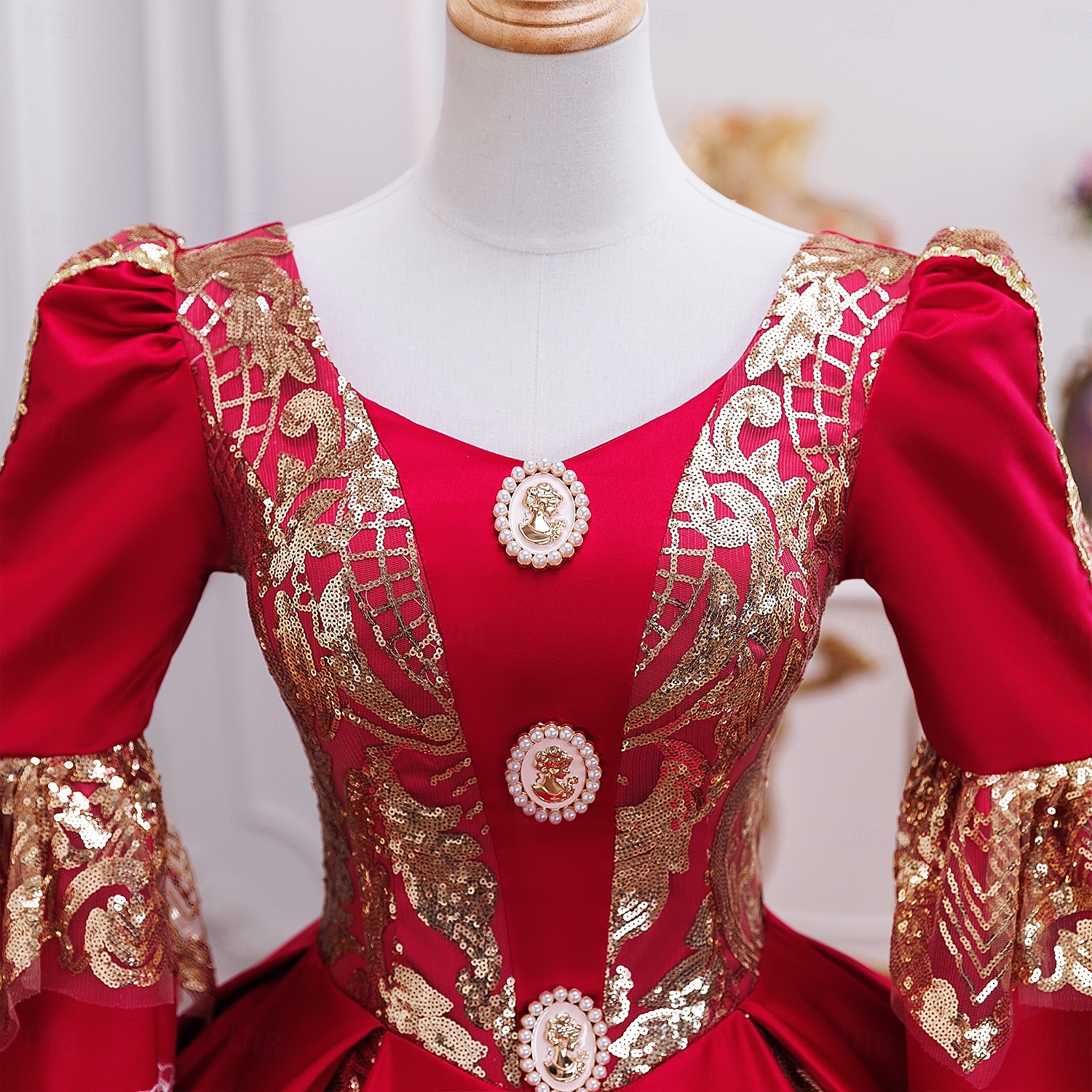Vintage Rokokoo Renessanssi Maxi Mekot Normaali Juliet hiha Prinsessa Morsian Laskostettu Rimpsu Prinsessa Pyöreä kaula-aukko Naamiaispuku Naisten Halloween Karnevaali Naamiaiset Suoritus Juhla 2026 - $257.39 –P6
