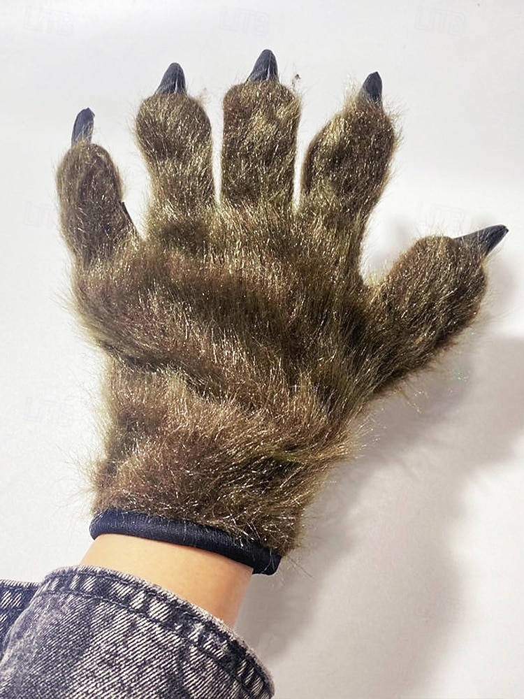 Werwolf-Krallenhandschuhe für Herren – Halloween-Handschuhe aus Kunstpelz und Leder mit spitzen Krallen, perfekt für Halloween-Kostüme und Partys 2025 - $14.99 –P3