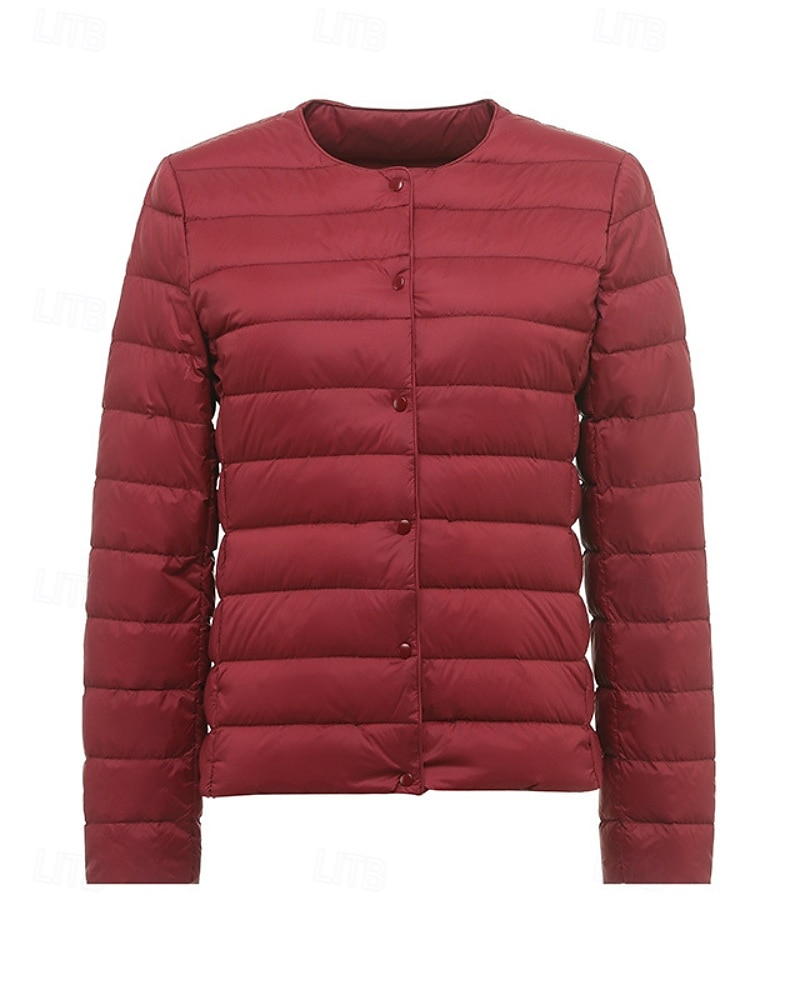 Dame Dunjakke Pufferjakke Hold Varm Bekvem Lomme Knapper Fritid عادي Ferie Ut på byen Fritid / hverdag Enkeltkneppet Normal Crewneck Normal Langermet Yttertøy Marineblå Svart Hvit Høst Vinter 2025 - $36.99 –P4
