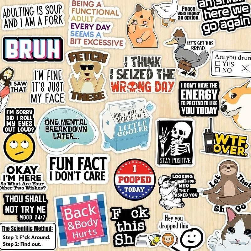 Set Of 130 Pcs Funny Saying Stickers Waterproof Vinyl Decals For Laptop Phone Guitar Skateboard Suitcase Scrapbook Journal Notebook Kids Toys Decoration 2025 - $9.99 –P10
