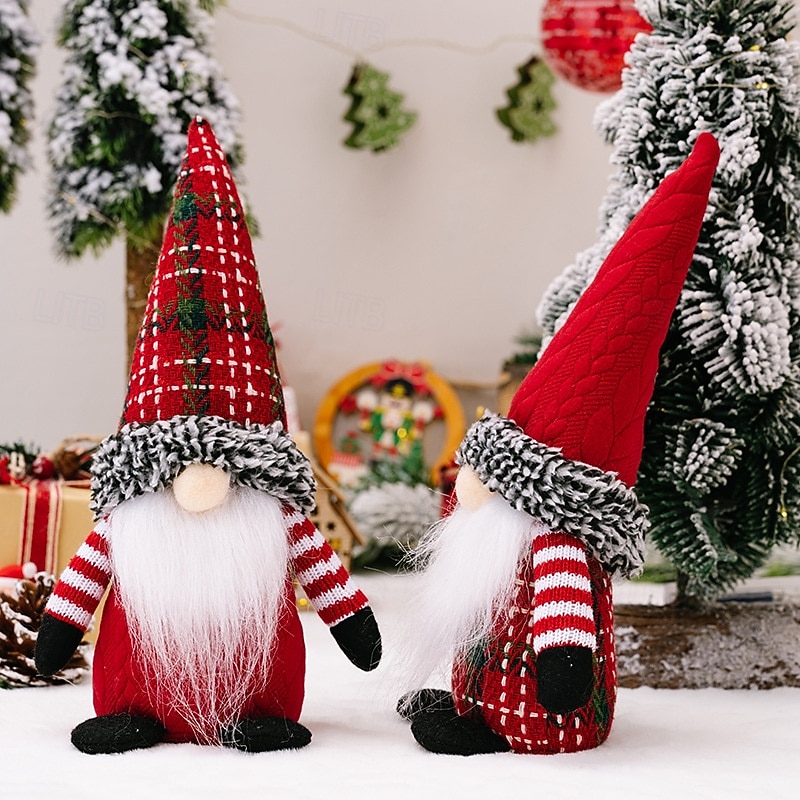 Julplyschtomtedekoration festlig julgransprydnadsset med rutig hatt ansiktslös tomtedocka skandinavisk dvärgfigur bordsdisplay juldekoration för hemmakontor presenter 2025 - $11.49 –P6