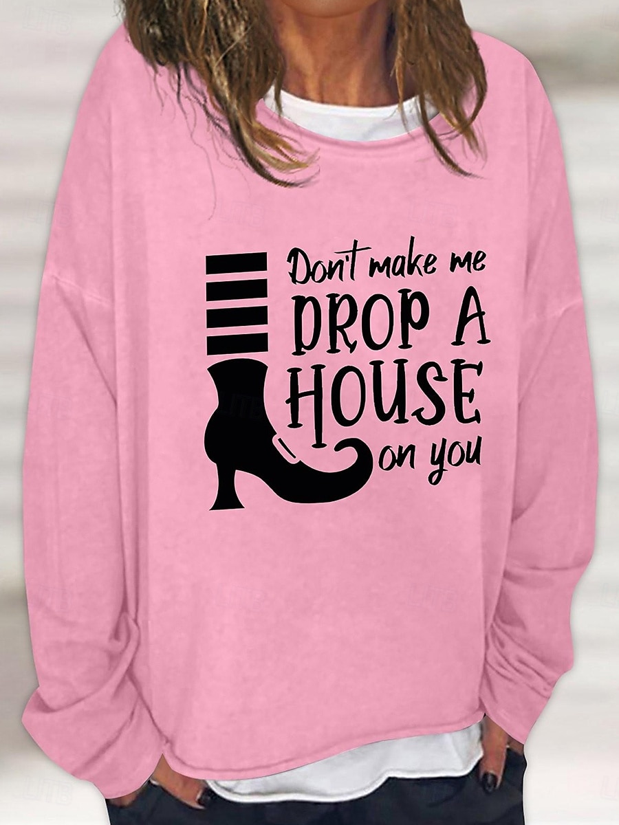 Sweatshirts Femme Halloween Décontracté Manches Longues Col Ronde Tops Classiques Imprimé Décontracté Noir Blanc Rose Kaki Gris Automne Hiver de 2025 ? $24.99 –P4