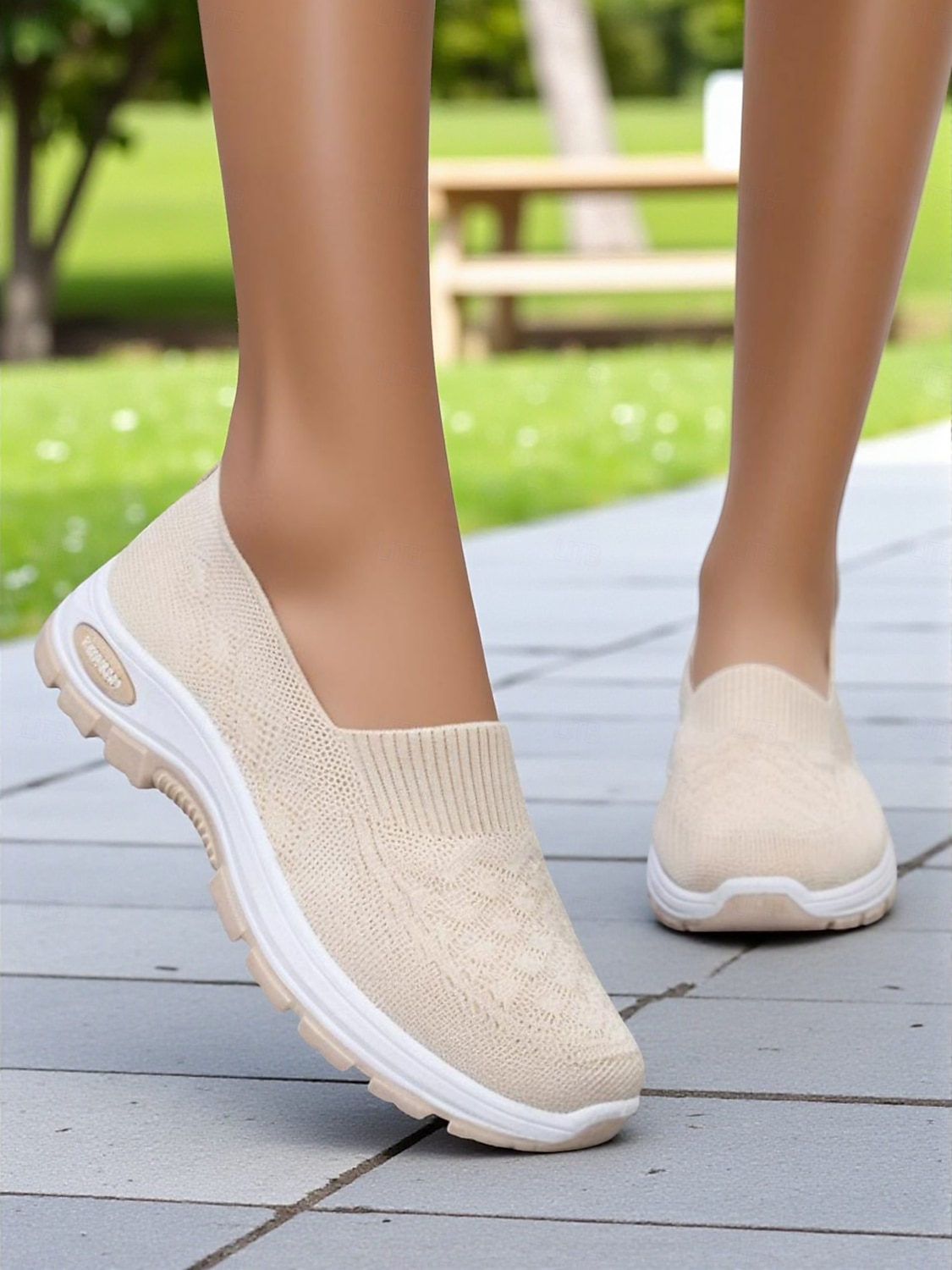 Dámské béžové pohodlné tenisky s flyknit nazouvací – lehké prodyšné boty do parku, na pochůzky i na každodenní nošení 2025 - $24.99 –P5