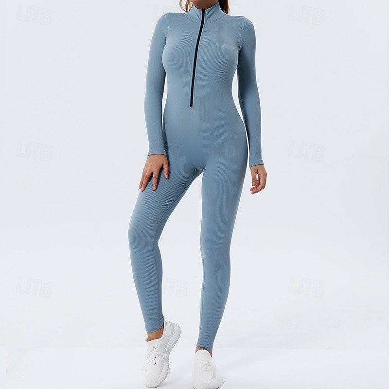 Damen Trainingsanzug Einteiliger Strampler Reißverschluss Einfarbig Bodysuit Herbst Schwarz Rosa Fitnessstudio sportlich Laufen Bauchkontrolle Atmungsaktiv Langarm Sport Sportkleidung 2026 - $32.99 –P7