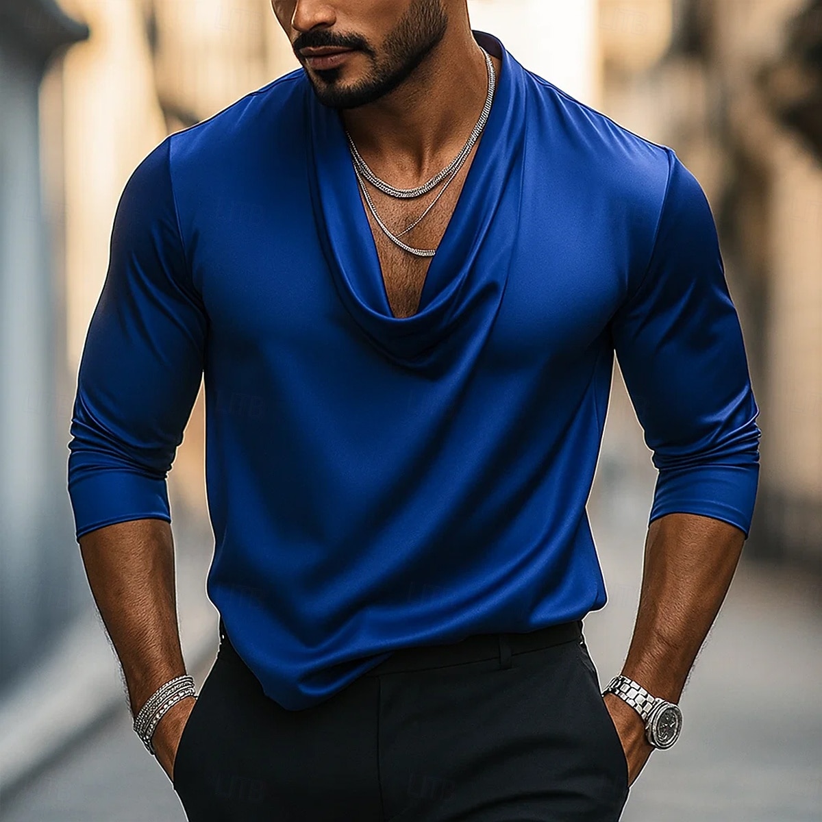 Herren Hemd Seidenartig Satinhemd Freizeithemd Einfach Formell Hochzeit Schwarz Weiß Marineblau Gold Langarm Wasserfallausschnitt Frühling & Herbst Ganzjahres Bekleidung Gerafft 2025 - $21.99 –P4
