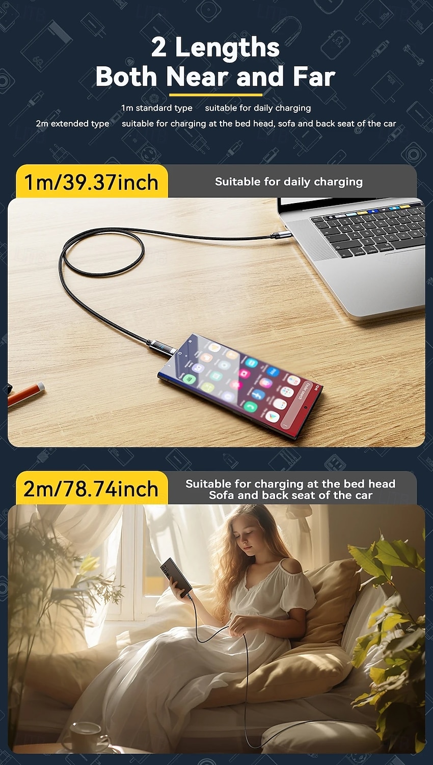 240 W-os USB-C - USB-C kábel, 100 W-os PD 3.1 gyorstöltő töltőkábel MacBook Pro-hoz, Xiaomi-hoz, Samsung laptophoz, Essagerhez 2025 - $15.99 –P10