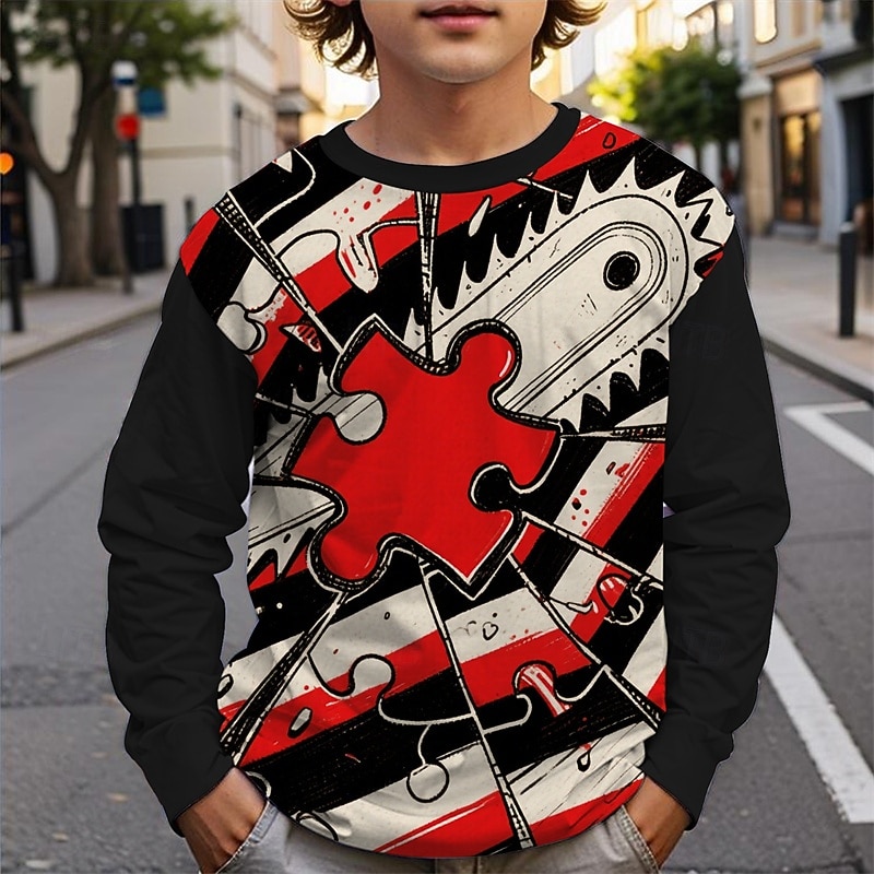 Halloween Pojkar 3D Grafisk T-shirt Långärmad Vår Höst Mode Grundläggande Barn 4-12 år Rund hals Utomhus Ledigt Dagligen Normal 2025 - $13.99 –P3