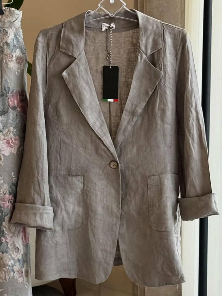 Femmes Blazer Confortable Respirant Avec Poches Boutons Mode Style OL Uni Extérieur Occasionnel Quotidien Simple Boutonnage Régulier Revers Coupe régulière manche longue Vêtements d'extérieur Bleu de 2025 ? $23.99 –P10