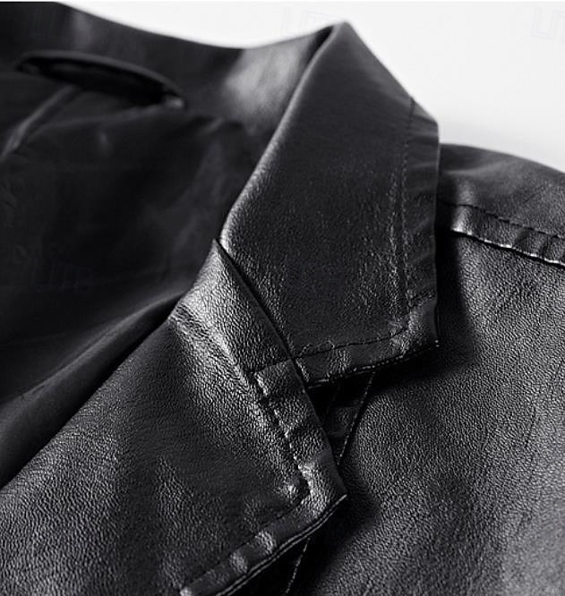 Męskie Skórzana kurtka Marynarka Formalny Biuro Codzienny Inteligentne Casual Jesień Wiosna i lato Skóra PU Jednokolorowe Wygodne Guziki jednorzędowe Blezer Czarny Burgundowy Niebieski Khaki 2026 - $44.99 –P6