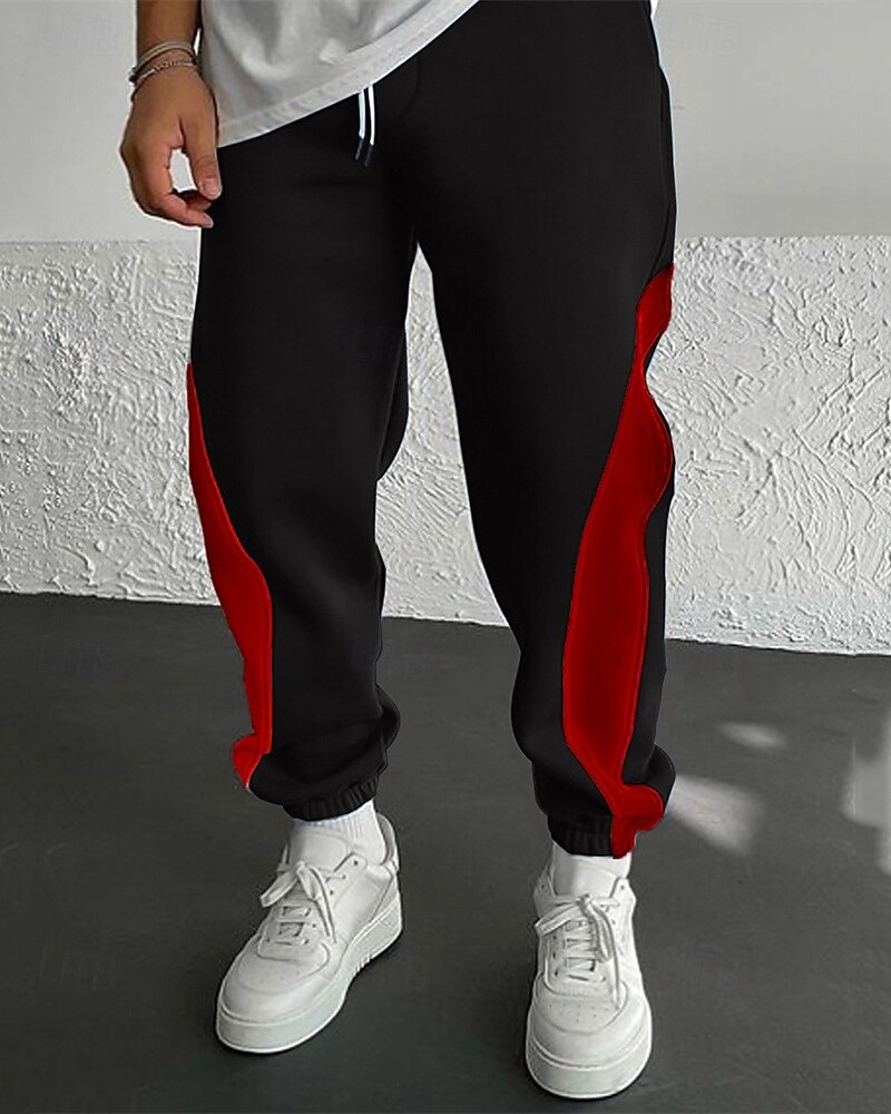 Pánské Tepláky Běžec Kalhoty Šňůrky Kapsy Elastický pas Barevné bloky Pohodlné Outdoorové sporty Denní Módní Na běžné nošení Černočervená Bílá  / modrá Lehce elastické 2025 - $29.99 –P12