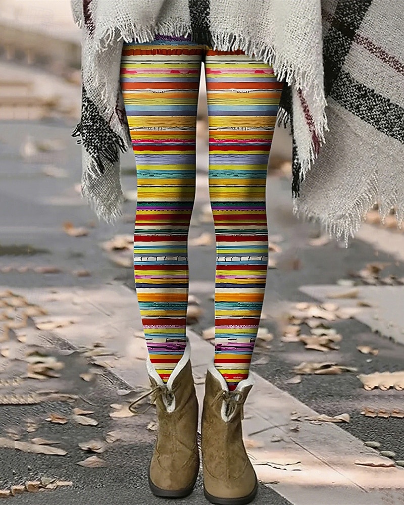 Mulheres Calças Leggings Leggings aconchegantes Roupa de rua Casual Comprimento total Cintura Alta Listrado Cintura elástica Imprimir Respirabilidade Confortável Com Stretch Férias Rua Roupa Diária de 2026 por $20.99 –P1