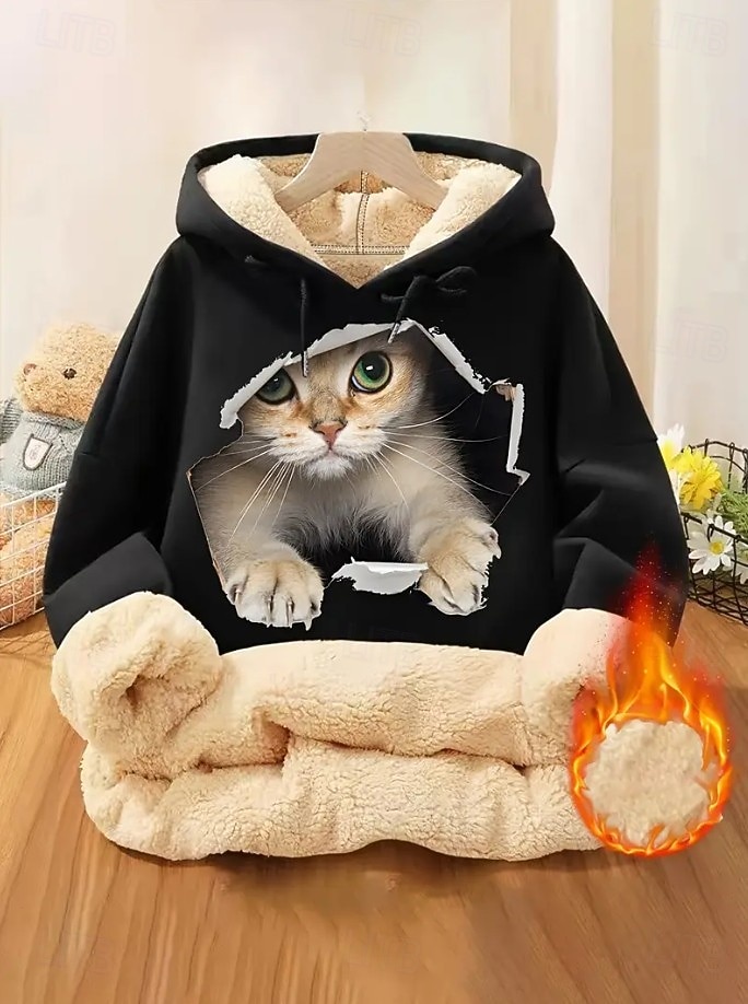 Dam Pullover Hoodie Sweatshirt Ficka Mönster Djur Bokstav Ledigt Comfrt Långärmad Huva Vanliga toppar Ledigt Gata Vardag Svart Rodnande Rosa Rubinrött Grön Ljusgrå Höst Vinter 2026 - $32.99 –P1