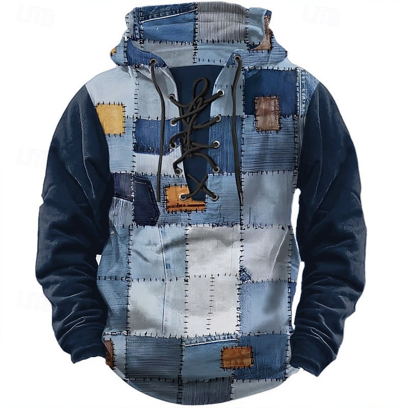 Per uomo Geometrico Felpe con cappuccio Moda Cool Manica Lunga Con Cappuccio Nero Blu Coulisse Patchwork Autunno Inverno progettista del 2025 a $26.99 –P1