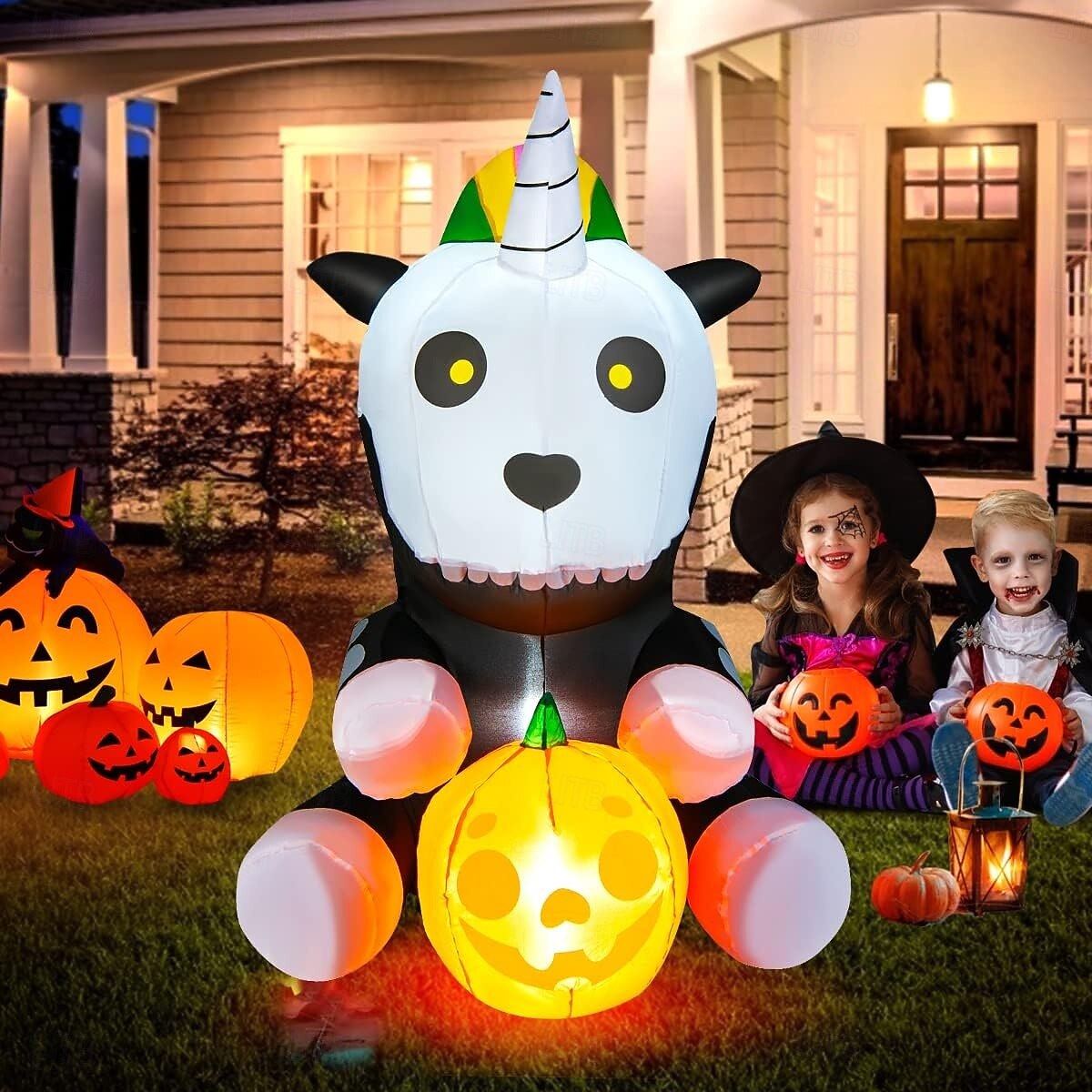 1 db 1,5 m-es halloweeni felfújható légmodell ülő csontváz unikornis led világító felfújható fólia udvari dekorációs dísz 2025 - $63.99 –P7