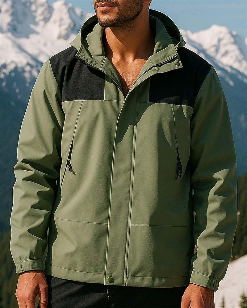 Men's Softshell Jacket Hiking Jacket Hardshell Jacket Outdoor Waterproof Windproof Hiking Outfits Hiking Clothes Spring Autumn / Fall Jacket Hunting Climbing Running Patchwork Black Ivory Army Green 2025 - $25.99 –P4