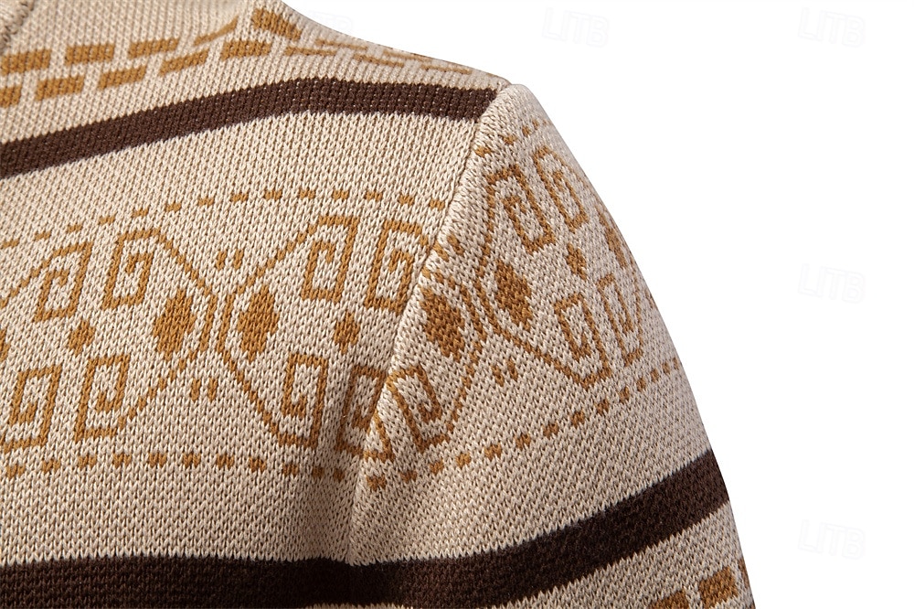 Męskie Sweter Rozpinany Sweter Fair Isle Robić na drutach Zwykłe topy Zapiąć na zamek błyskawiczny Geometryczny Golf Święta Sweter rozpinany Urlop Codzienny Odzież Wiosna Jesień Granatowy Khaki S M L 2025 - $50.99 –P22