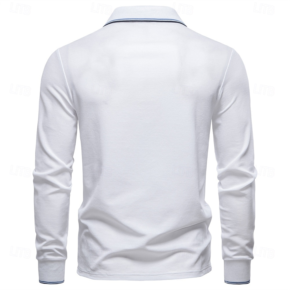 Hombre Polo Trabajo Negocio Cuello Vuelto Manga Larga Ocio Cómodo Plano Bloque de Color Puro Todas las Temporadas Ajuste regular Rojo rubí Negro Blanco Azul Marino Oscuro Gris claro Verde Ejército 2026 - $22.99 –P32
