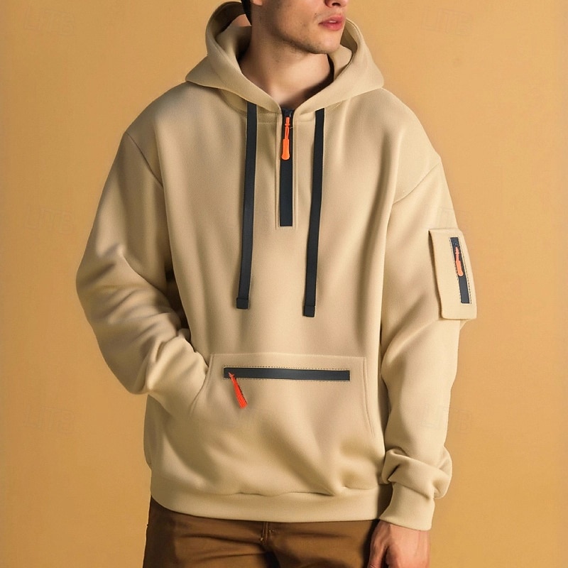 Herren Kapuzensweatshirt Viertelreißverschluss Kapuzensweatshirt Fleece Kapuzensweatshirt Schwarz Weiß Marineblau Khaki Hellgrau Mit Kapuze Einfach Tasche Sport & Outdoor Täglich Ferien Polyester 2026 - $29.99 –P7