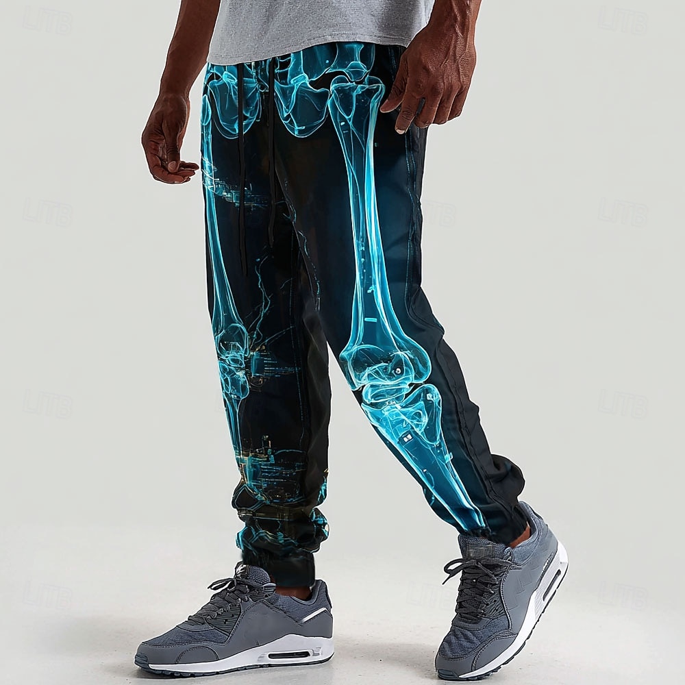 Pantaloni tuta da uomo scheletro neon glow pantaloni jogger pantaloni vita media cordoncino vita elastica stile punk gotico scuro vacanza streetwear pantaloni sportivi con tasche primavera autunno 3D del 2026 a $24.99 –P1