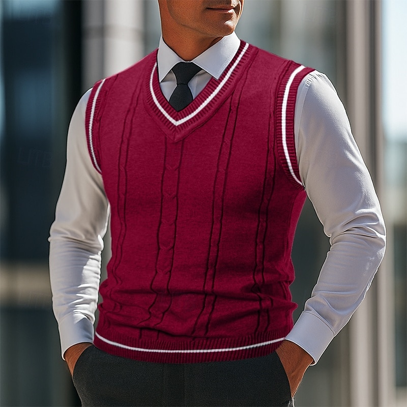 Herre Genser Genser vest Pullover genser Vest Riflet Strikke Vanlige topper Strikket Slank passform عادي V-hals Strikketøy Moderne Avslappet Dagligdagstøy Klær Høst Svart Hvit L XL 2XL 2025 - $21.99 –P5