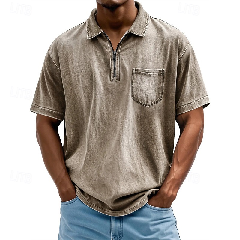 Per uomo Polo Polo con zip a un quarto Abbigliamento quotidiano Data Zip a un quarto Manica Corta Moda Essenziale Semplice Cerniera Tasca Estate Vestibilità regolare Nero Rosa Blu reale Blu Viola del 2025 a $22.99 –P7