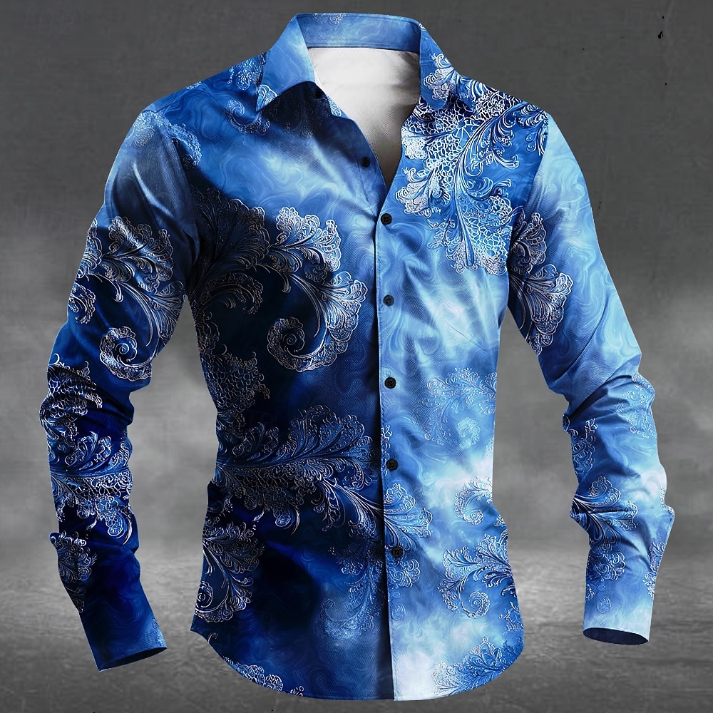 Heren Bloemenprint Kostuums Overhemd Knop Overhemd Lange Mouw Donker Punk Gothische Stijl Buiten Vakantie Zomer Lente Turndown 3D Print Gekraagde Overhemden Blauw Paars Oranje 2026 - $27.99 –P2