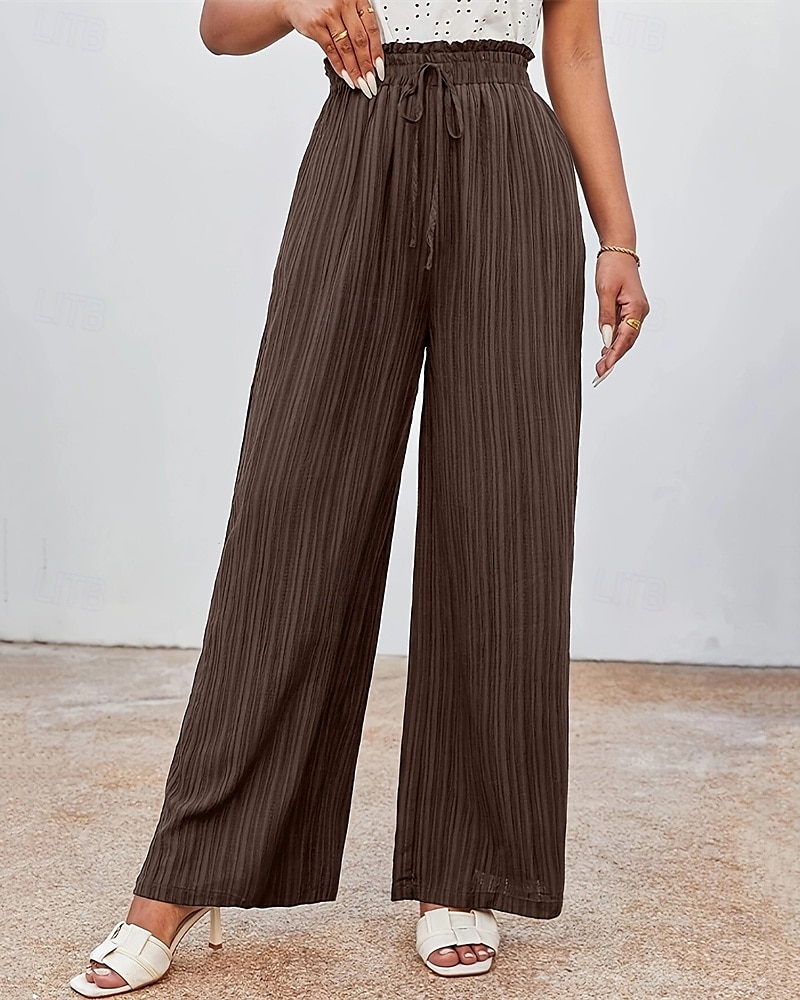 Naisten Leveä reisi Housut Palazzo housut Muoti Katutyyli Täyspitkä Korka vyötärö Tavallinen Joustava vyötärö Jakardi Hengitettävyys Mukava Mikrojoustava Katu Arki-asut Bile Musta Laivaston sininen 2025 - $20.99 –P8