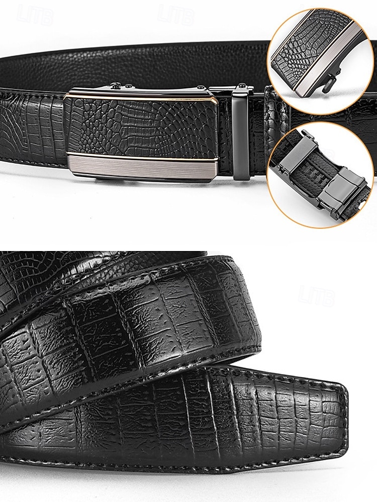Męski pasek ze skóry ekologicznej z wzorem krokodyla – regulowany pasek z automatyczną klamrą do garnituru, do noszenia w pracy, na co dzień i na co dzień 2026 - $11.99 –P7