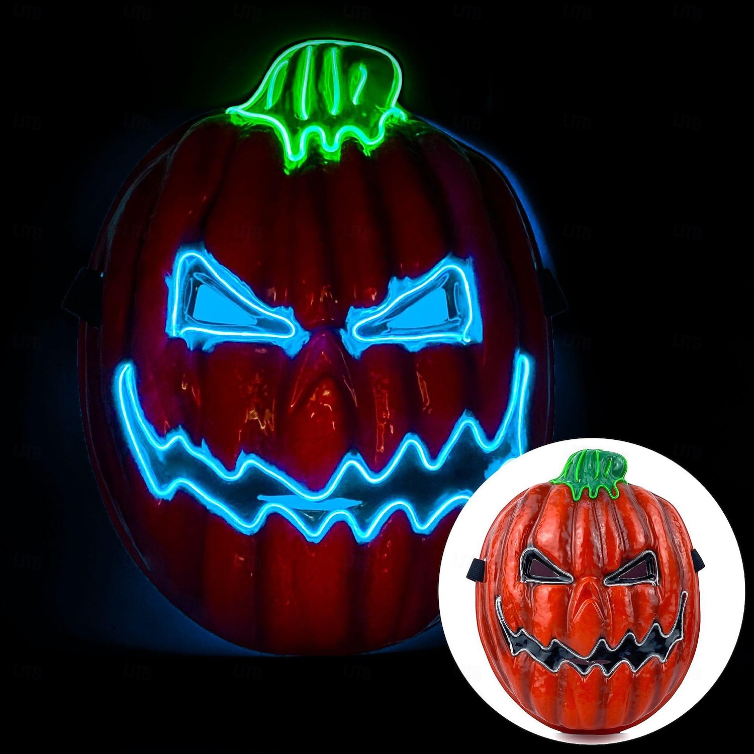 1 db 28 * 21 cm-es halloweeni led hidegfényű tökfej horror led világító maszk beltéri és kültéri csapattánc tökfej dekoratív kellék AA elemdoboz 2025 - $9.99 –P8